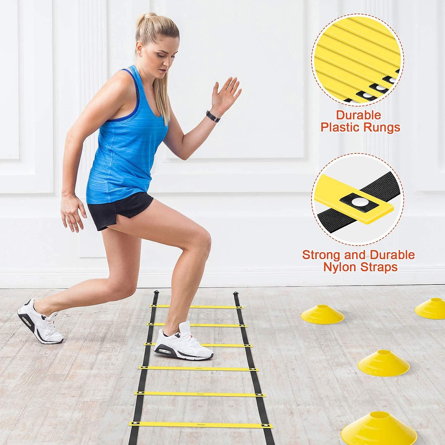 Agility Ladder Speed Training Equipment Set-20ft Agility Ladder,12 Soccer Cones,4 Hurdles, Jump Rope, Running
