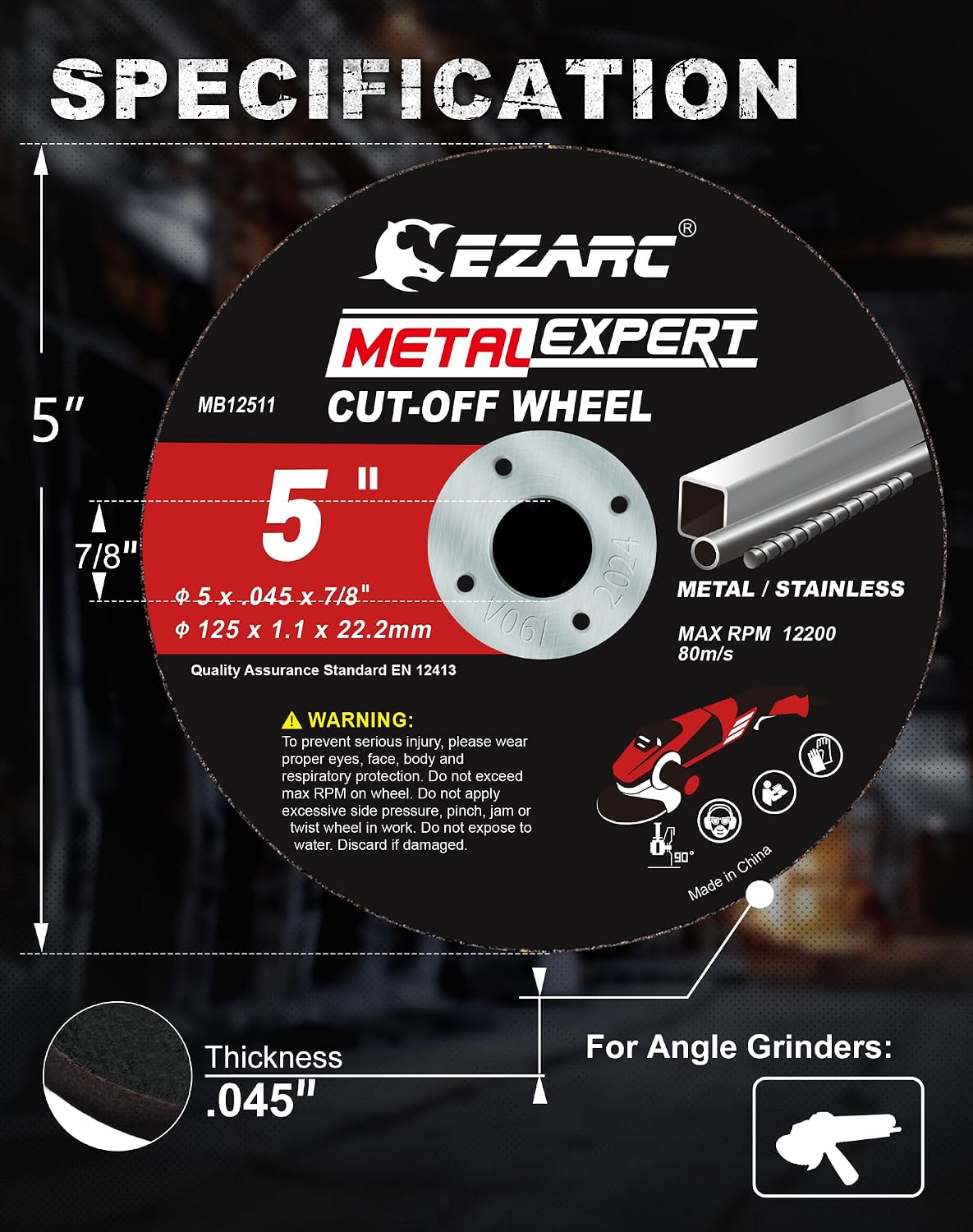 EZARC 5 Inch Metal Cut Off Wheels, .045 x 7/8-Inch, 25-Pack
