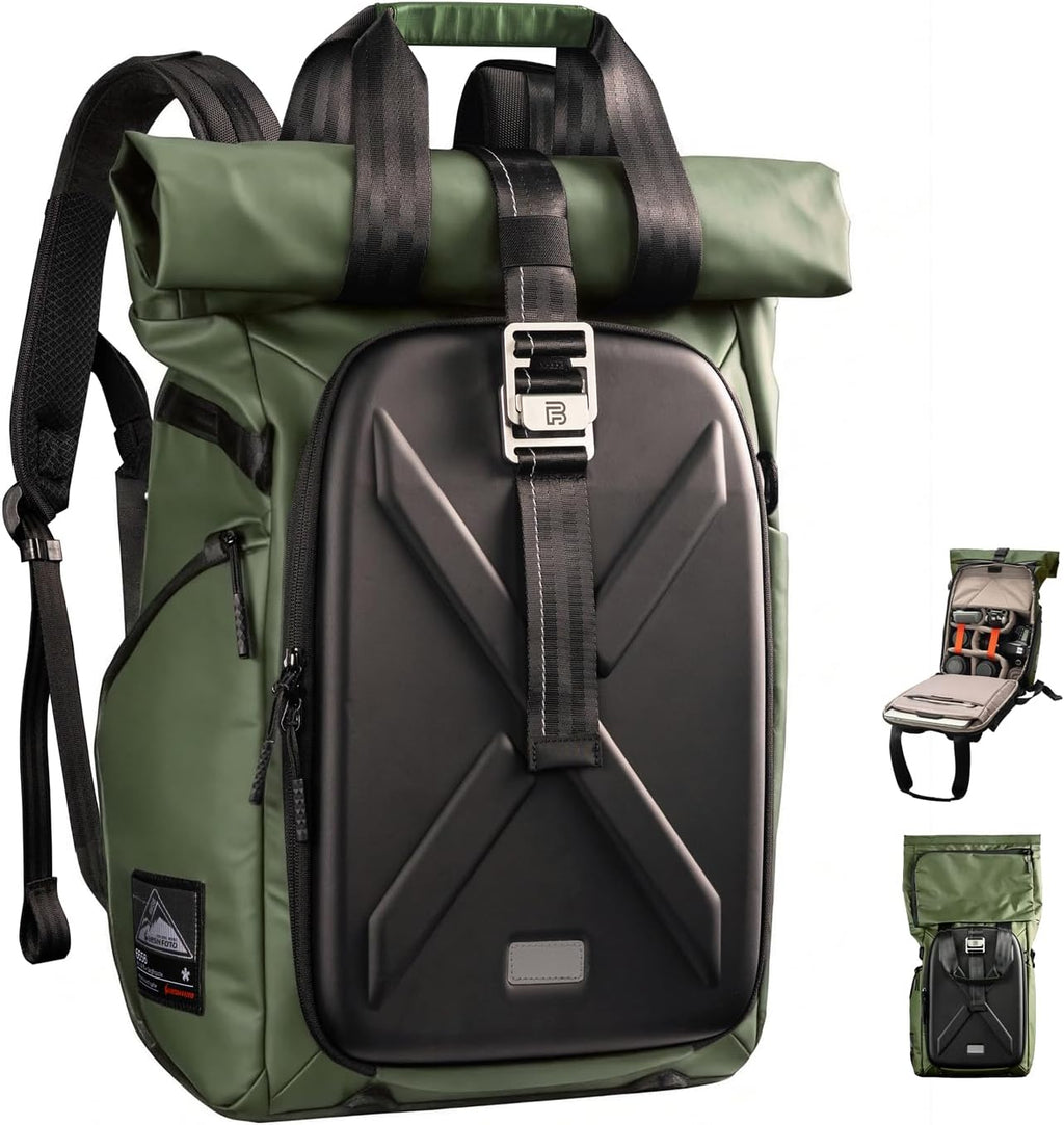 Hardshell Camera Backpack,DSLR SLR Mirrorless Camera Bag Waterproof with 15.6'' Laptop Compartment Tripod Holder