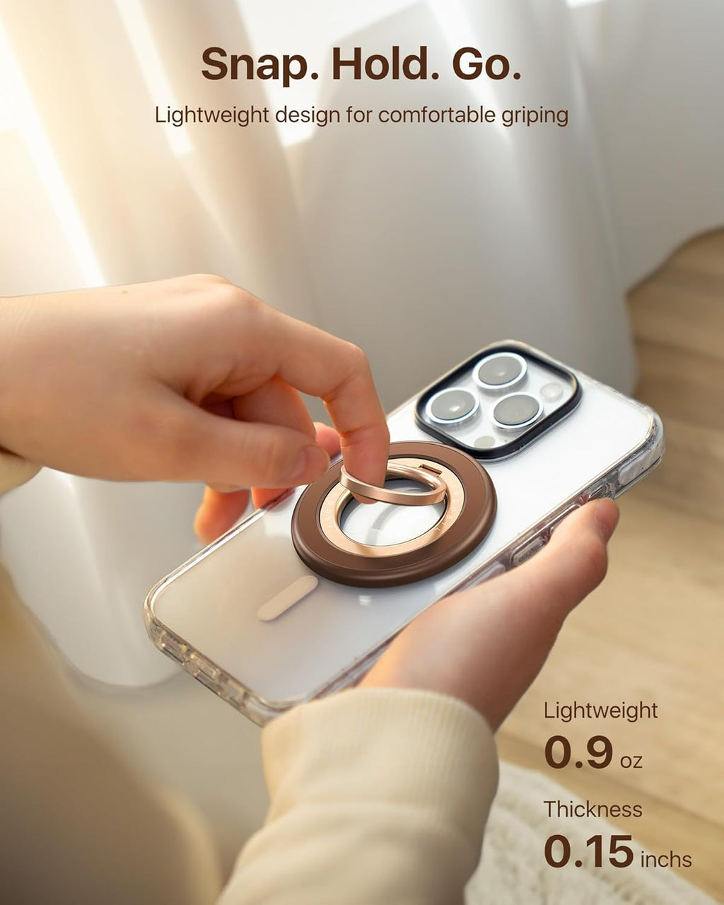 2026 3rd Gen Stability Magnetic Phone Ring Grip for MagSafe, Brown | Stronger 2-Sided Magnetic, 360° Rotation Cell