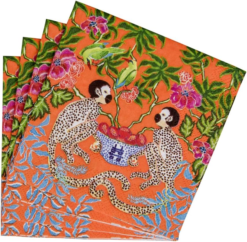 Monkeys Paper Cocktail Napkins in Orange - 20 Per Package