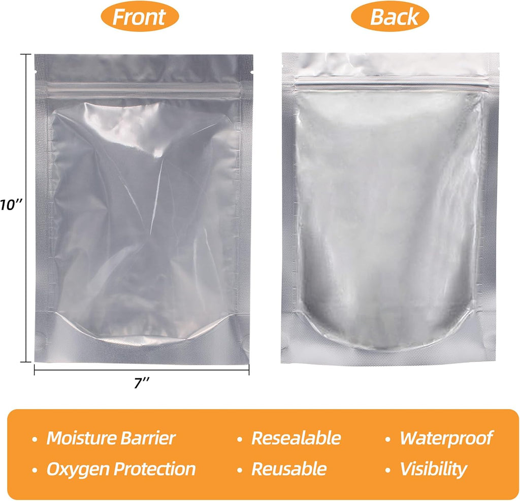 1 Quart 30 Packs Mylar Bags for Food Storage, 7"x 10" With Window, Freeze Dried Candy, Reusable Long Term Storage