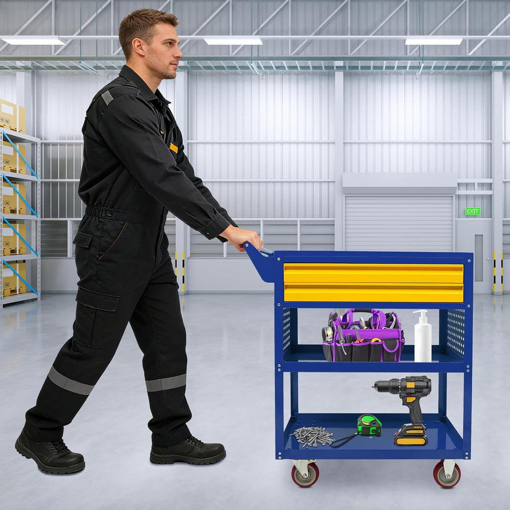 5 Tray Rolling Tool Cart with Drawers, 400 LBS Capacity with 2 Drawers | Mechanic Tool Cart on Wheels, Heavy Duty