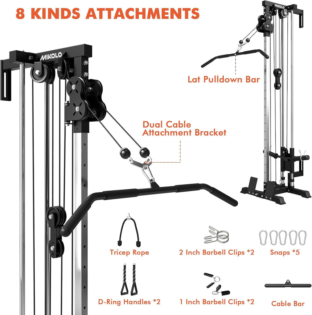 Wall Mount Cable Station, Cable Crossover Machine with Dual Pulley System and 19/27 Adjustable Positions for Home Gym