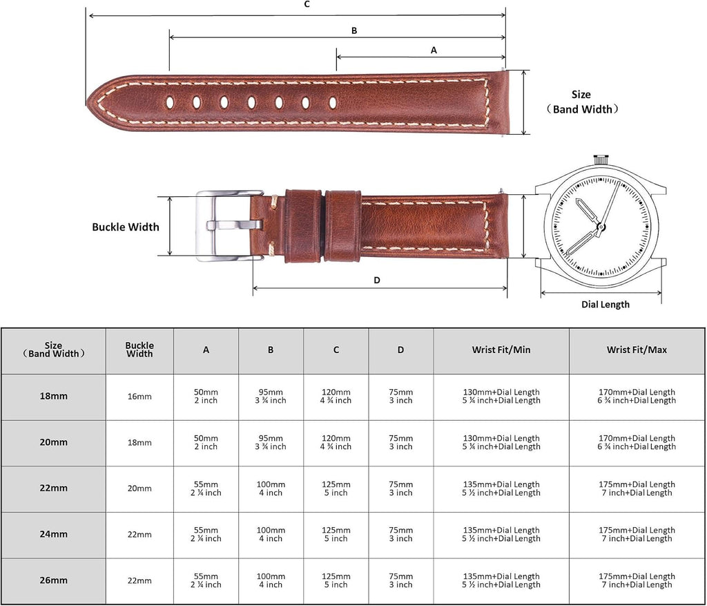 Quick Release Retro Leather Watch Band,Vintage Oil-tanned Pull-up Leather Strap Replacement,Choice of Width-18mm 20mm