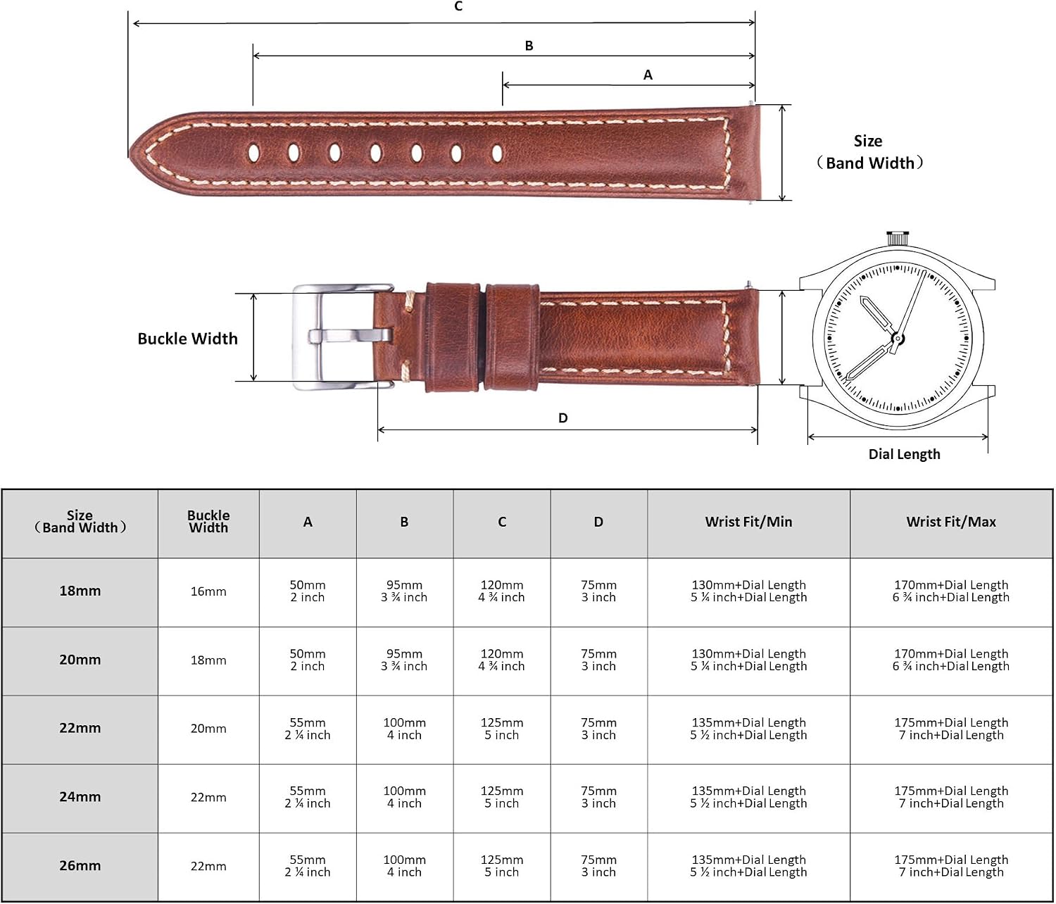 Quick Release Retro Leather Watch Band,Vintage Oil-tanned Pull-up Leather Strap Replacement,Choice of Width-18mm 20mm