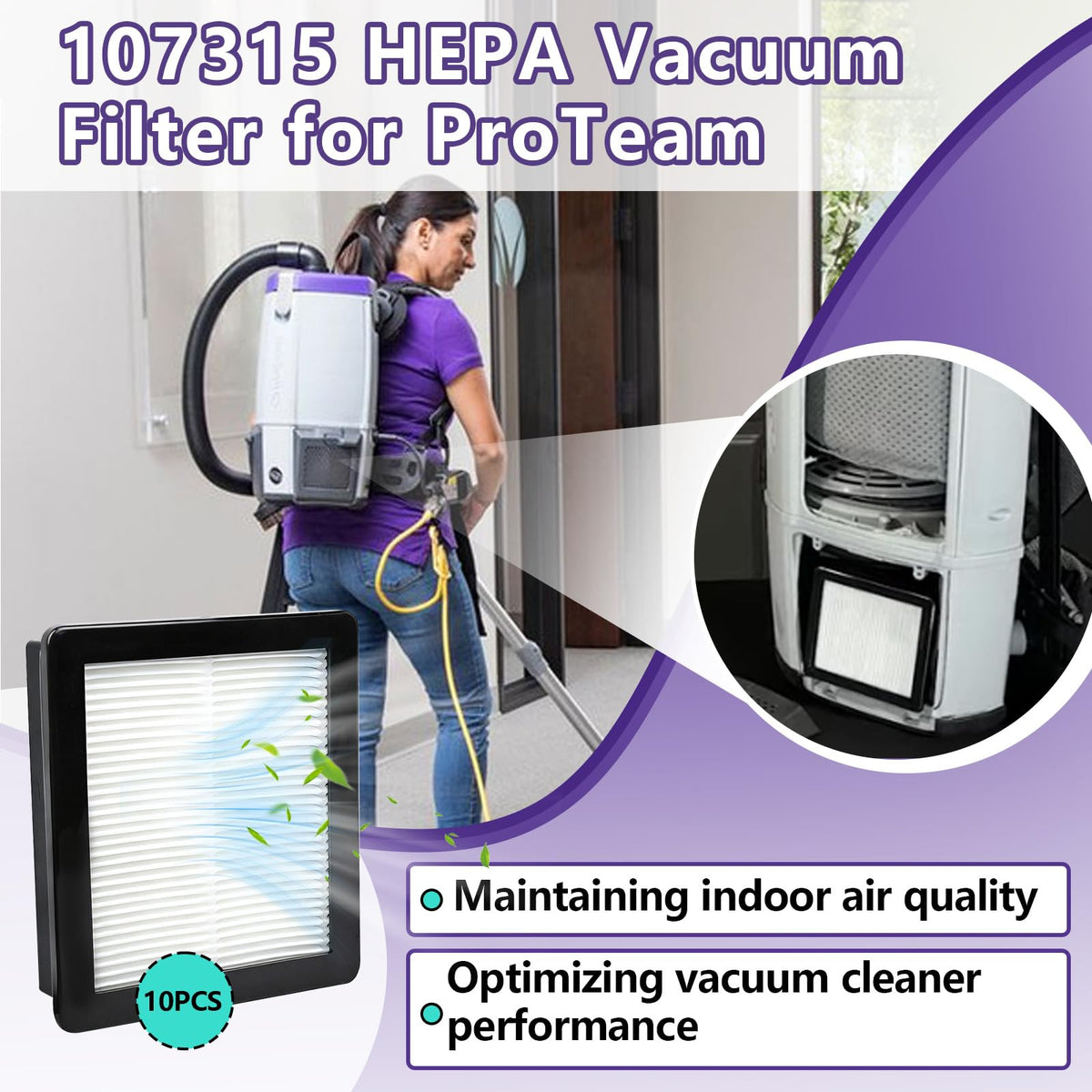 10PCS 107315 HEPA Vacuum Filter Compatible with ProTeam Coach Pro 10