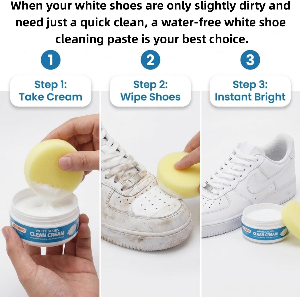 White Shoe Cleaner Cream – No-Wash Solid Cleaning Paste with Cloth & Shoe Brush Included – Multipurpose White Shoe