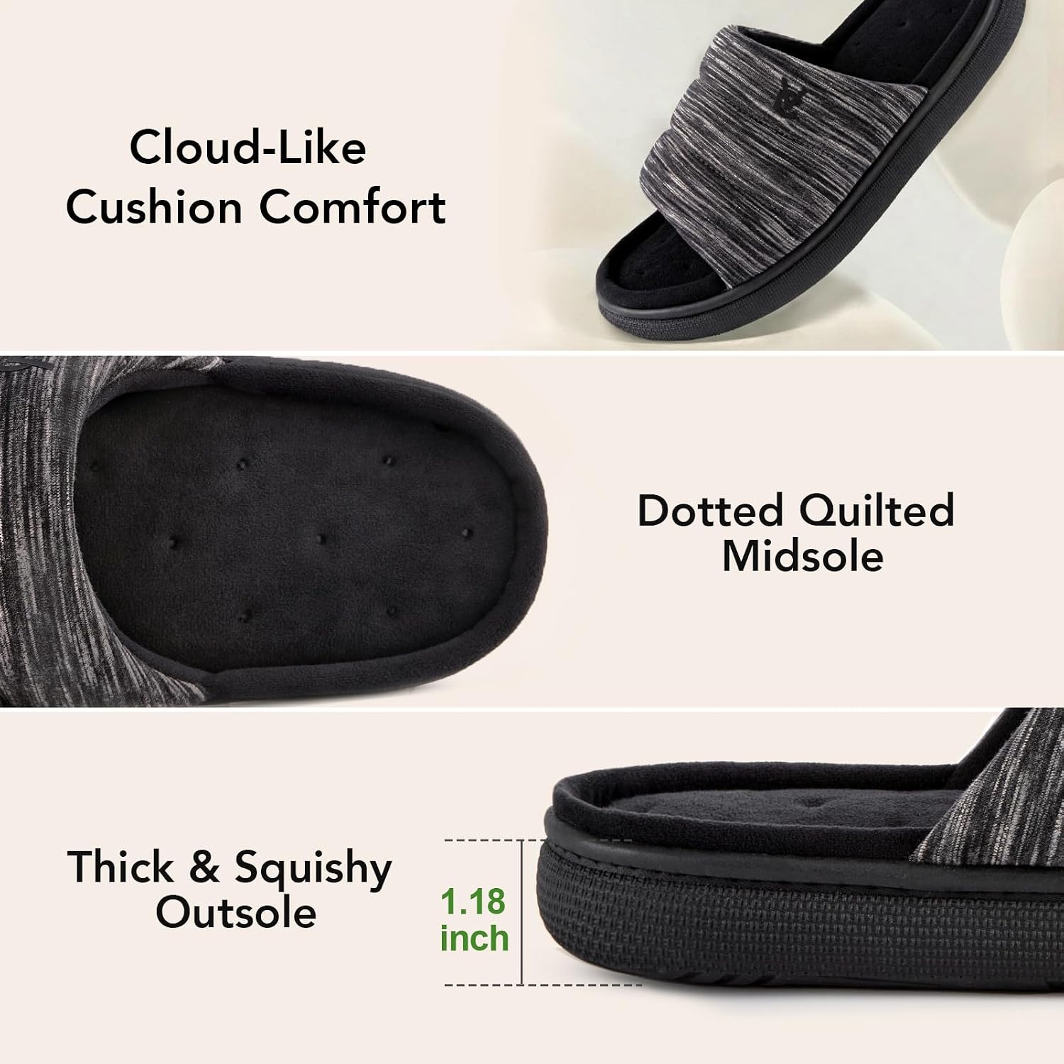 Mens Open-Toe Slippers Memory Foam Indoor Outdoor House Shoes