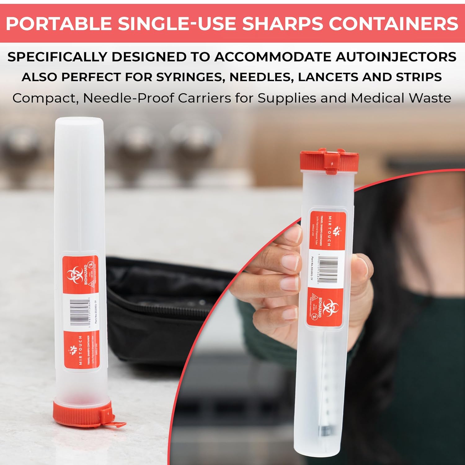 Travel-Sharps - Single Use Travel Sharps Container for AutoPens Needles Syringes - Portable Small Sharp Containers