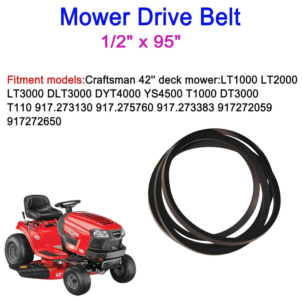 144959 Drive Belt 1/2"X 95" for Craftsman LT1000 LT2000 LT3000 Lawn Mower