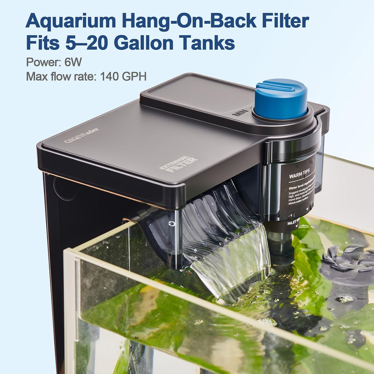 Hang on Back Aquarium Filter，Aquarium Filter，Quiet for 5-20 Gal.