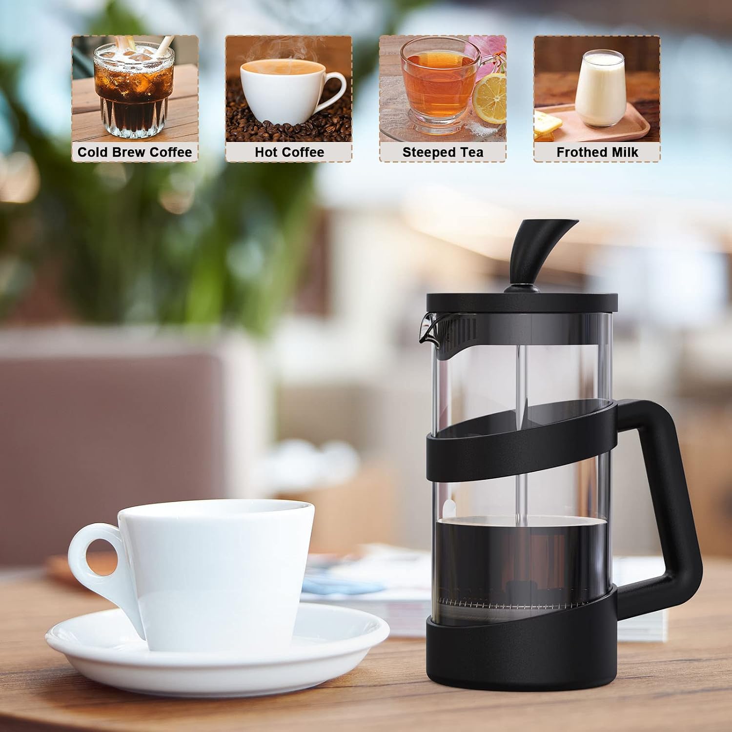 Mini French Press Coffee Maker, 12 oz, Camping Coffee Press Pot, Small French Press, Tea and Frothed Milk Press