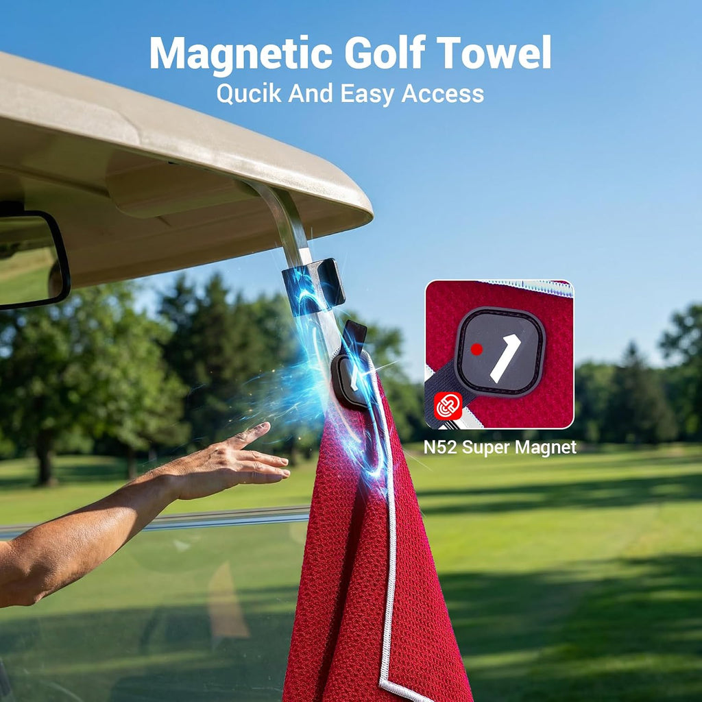4-in-1 Magnetic Golf Towel with Brush & Cleaning Pocket (RED)