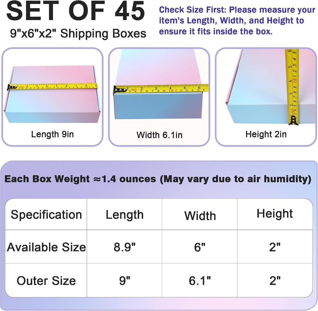 9"x6"x2" Shipping Boxes 45 Pack, Corrugated Packaging Mailer Boxes, ‎Purple Gradient Shipping Packaging Boxes for