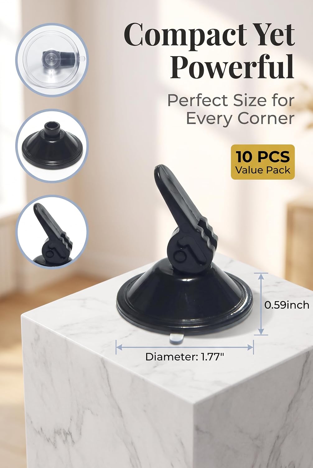 10 PCS Suction Cup Hooks, Vacuum Window Hangers for Cars, Black