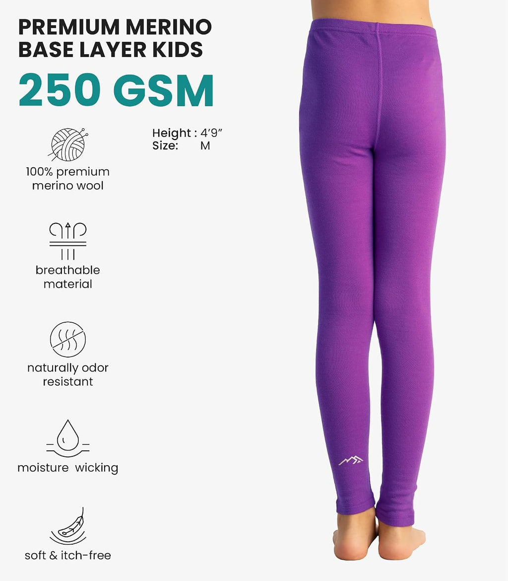 100% Merino Wool Base Layer Kids, Midweight Long Johns, Kids Thermal Pants | Soft, Non-Itchy, Midweight 250 GSM
