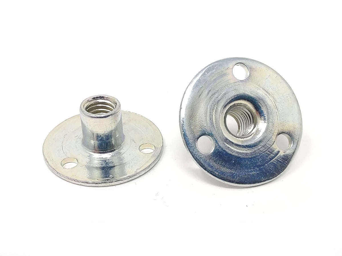 Weld Nut Round Base with Holes 9/32" Tall 10-32 Thread - Zinc Finish