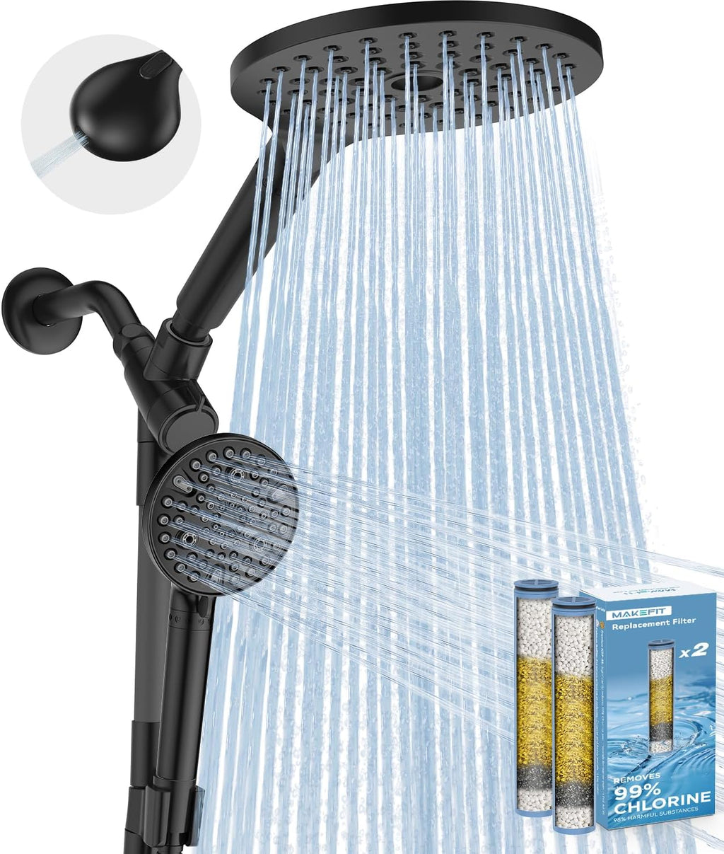 Dual Filtered Rain Shower Head Combo, High Pressure Handheld Shower Head with Adjustable Bar - Rainfall Shower Head