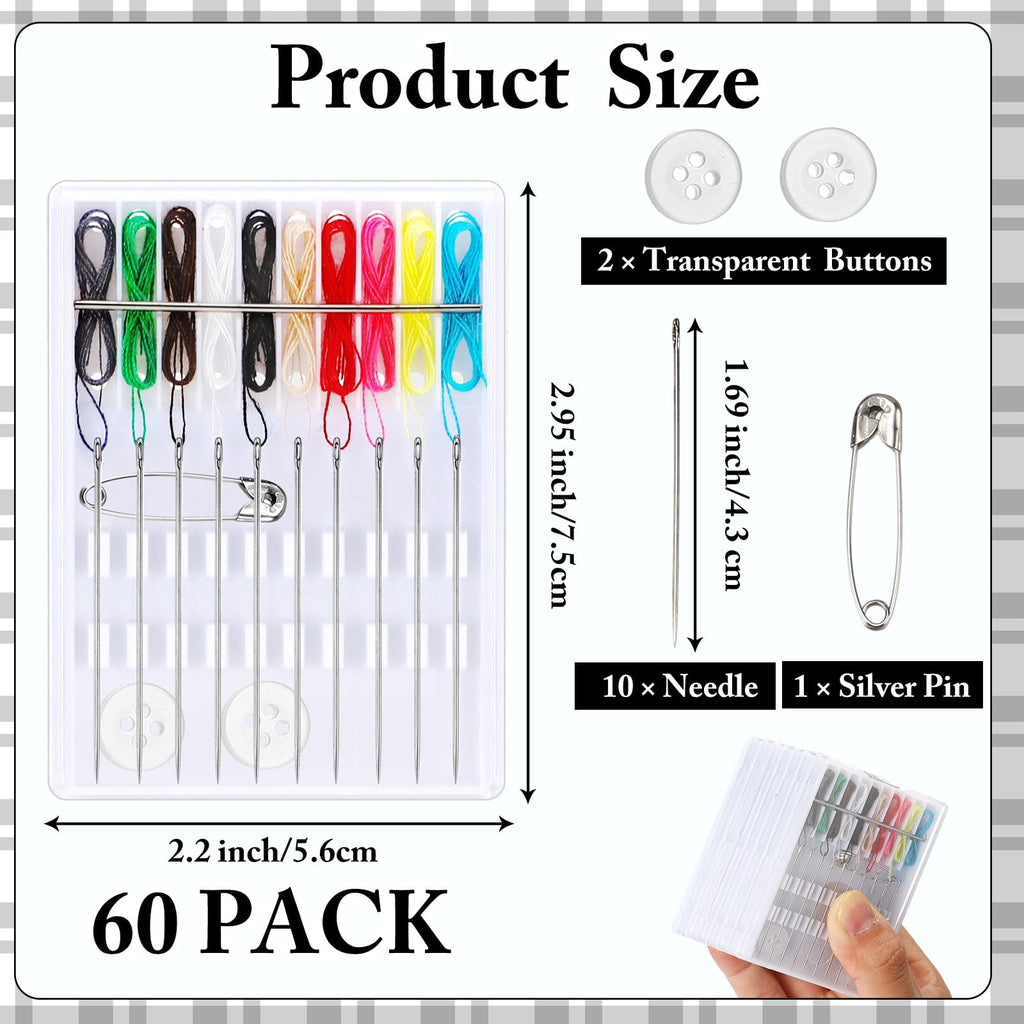 60 Boxes Pre Threaded Needles Sewing Kit, Assorted Color, 10 Threads