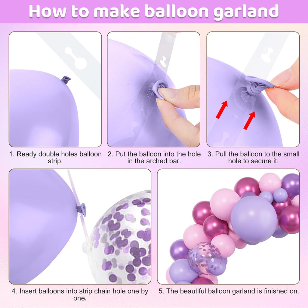 153pcs Pink Purple Balloon Garland Arch Kit, Different Sizes 18 12 10 5 inch Pink Purple Red Latex Metallic Confetti