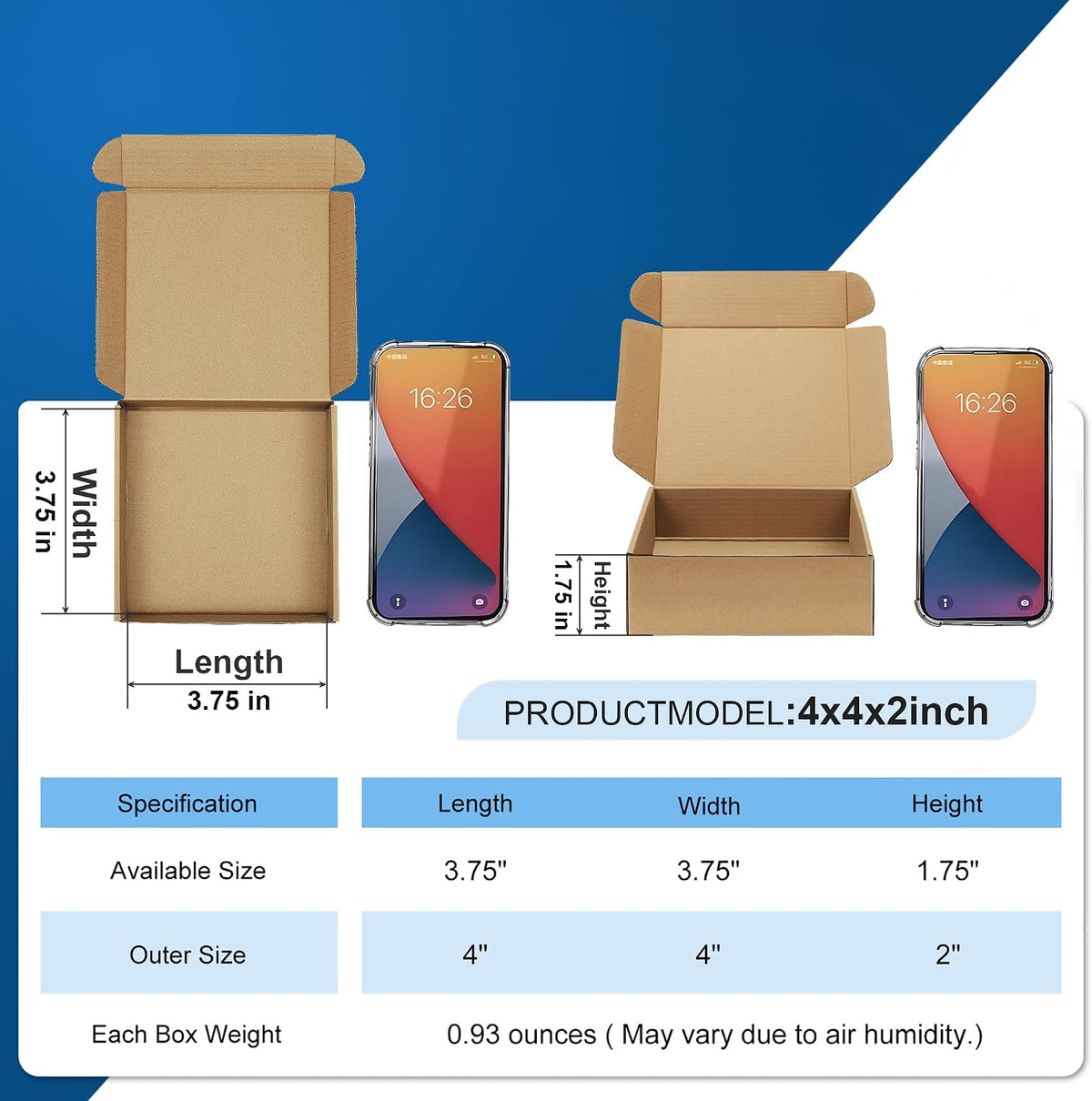 12Pack 4x4x2 Small Shipping Boxes - Brown Corrugated Cardboard Mailer Boxes for Small Business, Mailing Boxes for