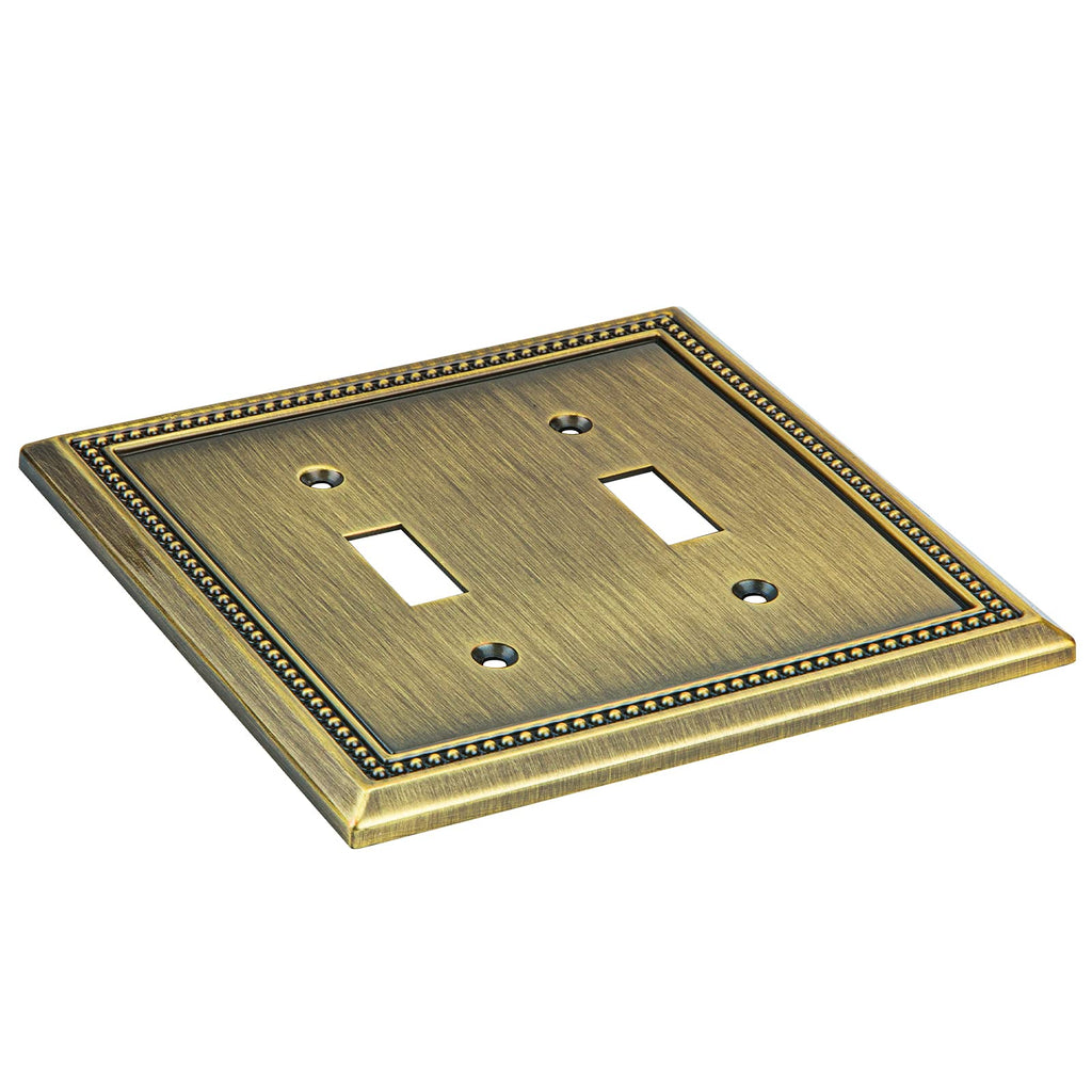 Sunken Pearls Heavy-Duty 2 Toggle Light Switch Plate, Antique Brass, 1 Pack