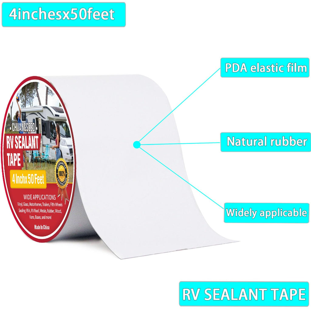 RV Roof Tape White, 4 Inch X 50 Feet, RV Sealant Tape, Roof Patch Repair Tape for Camper Roof Repair, Trailer Roof