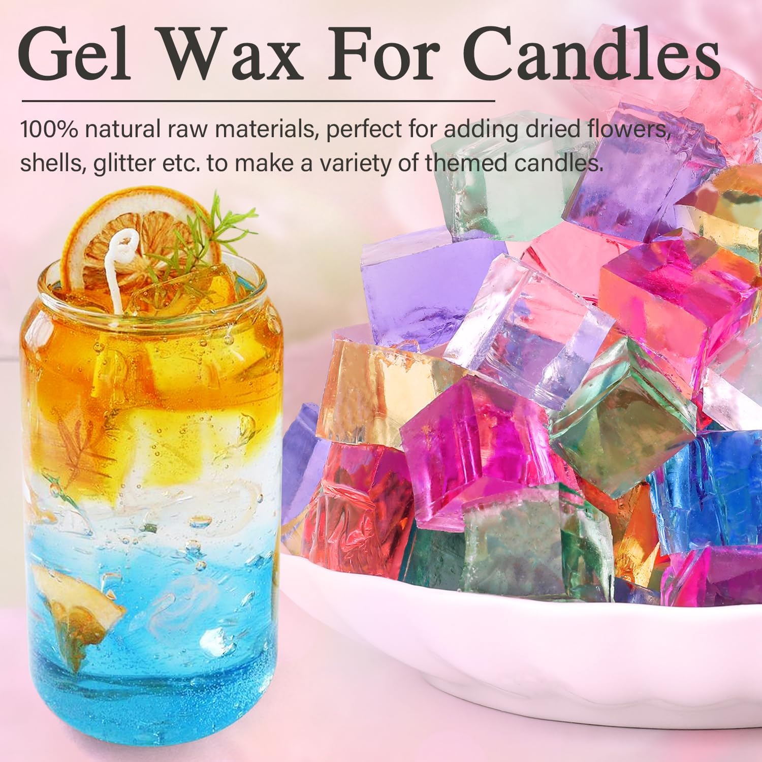 Jelly Candle Making Kit,9pcs Gel Wax -7 Colors Candle Making kit，Includes Wax Wicks Wick Stickers，Wooden Wick Holders