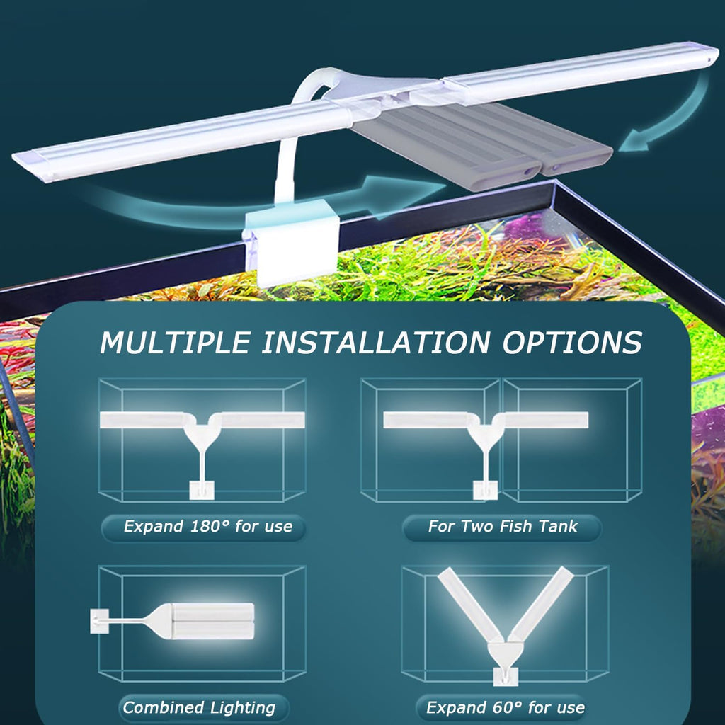 LED Aquarium Light Full Spectrum Clip Fish Tank Light Plants Light 360° Adjustable 2 Light Bar Super-Bright 6W