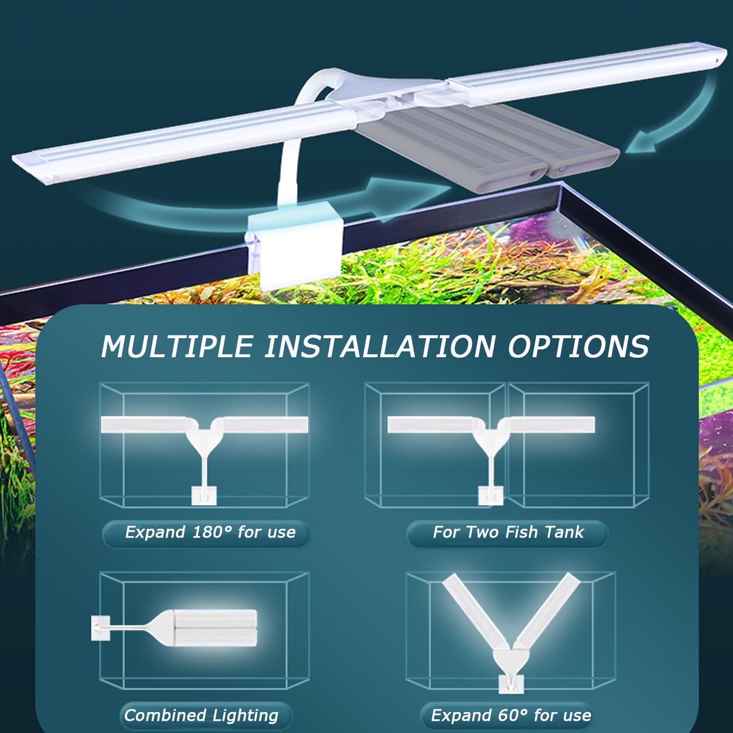 LED Aquarium Light Full Spectrum Clip Fish Tank Light Plants Light 360° Adjustable 2 Light Bar Super-Bright 6W