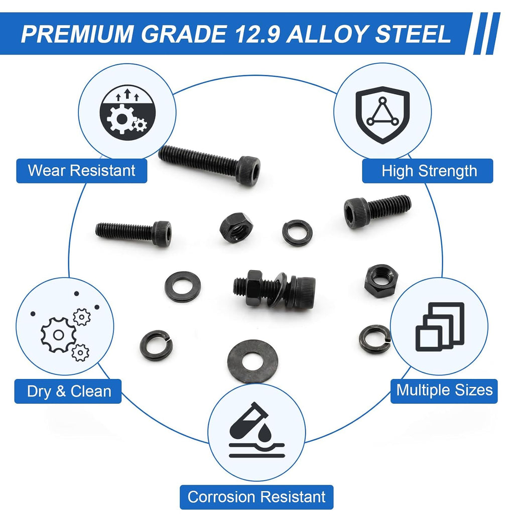 280Pcs UIETUIL M5 Hex Socket Head Cap Screws Kit, M5x8-35mm, 12.9