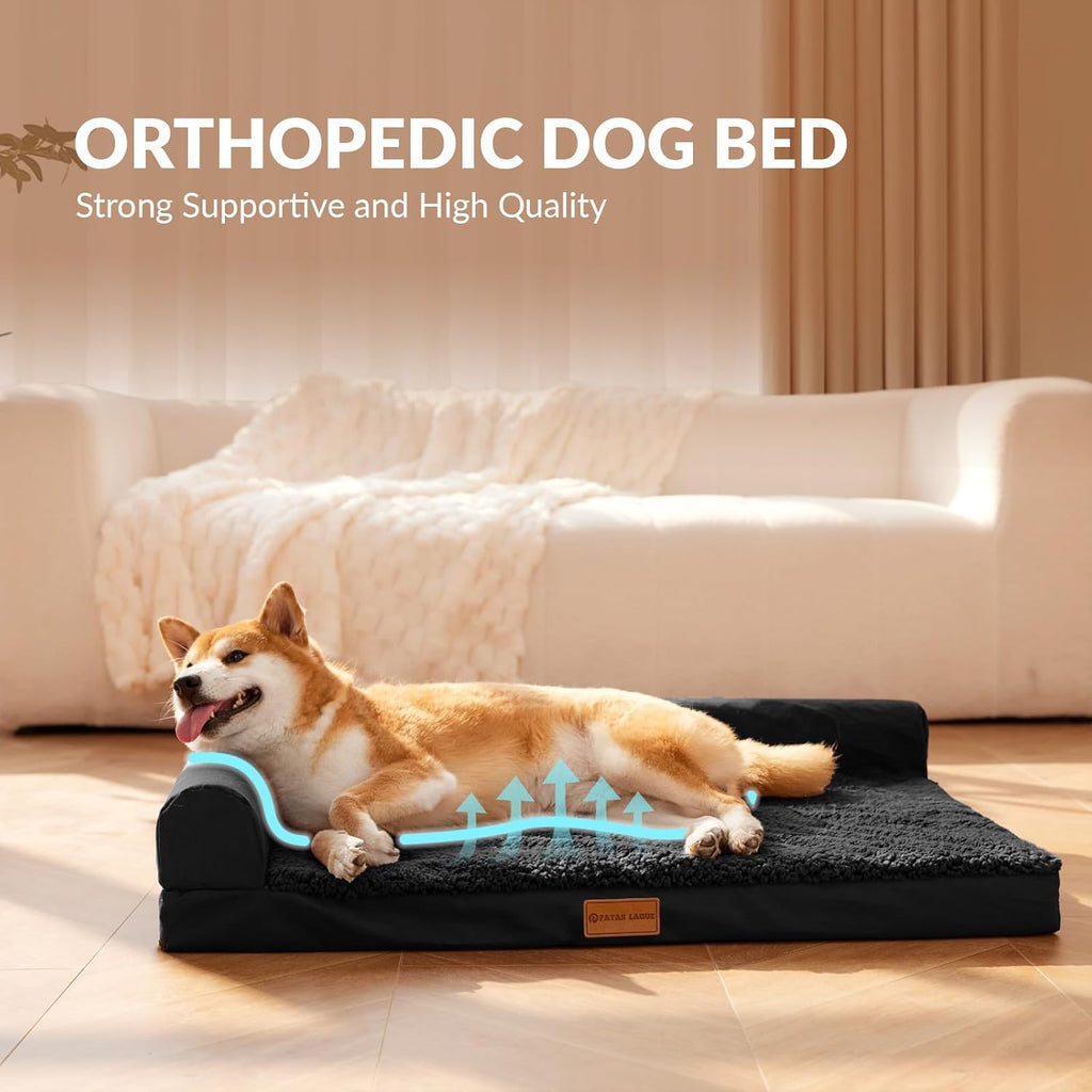 Orthopedic Dog Bed Large Sized Dog 36''X24'', Waterproof L Bolster Medium Pet Sofa Beds with Removable Washable