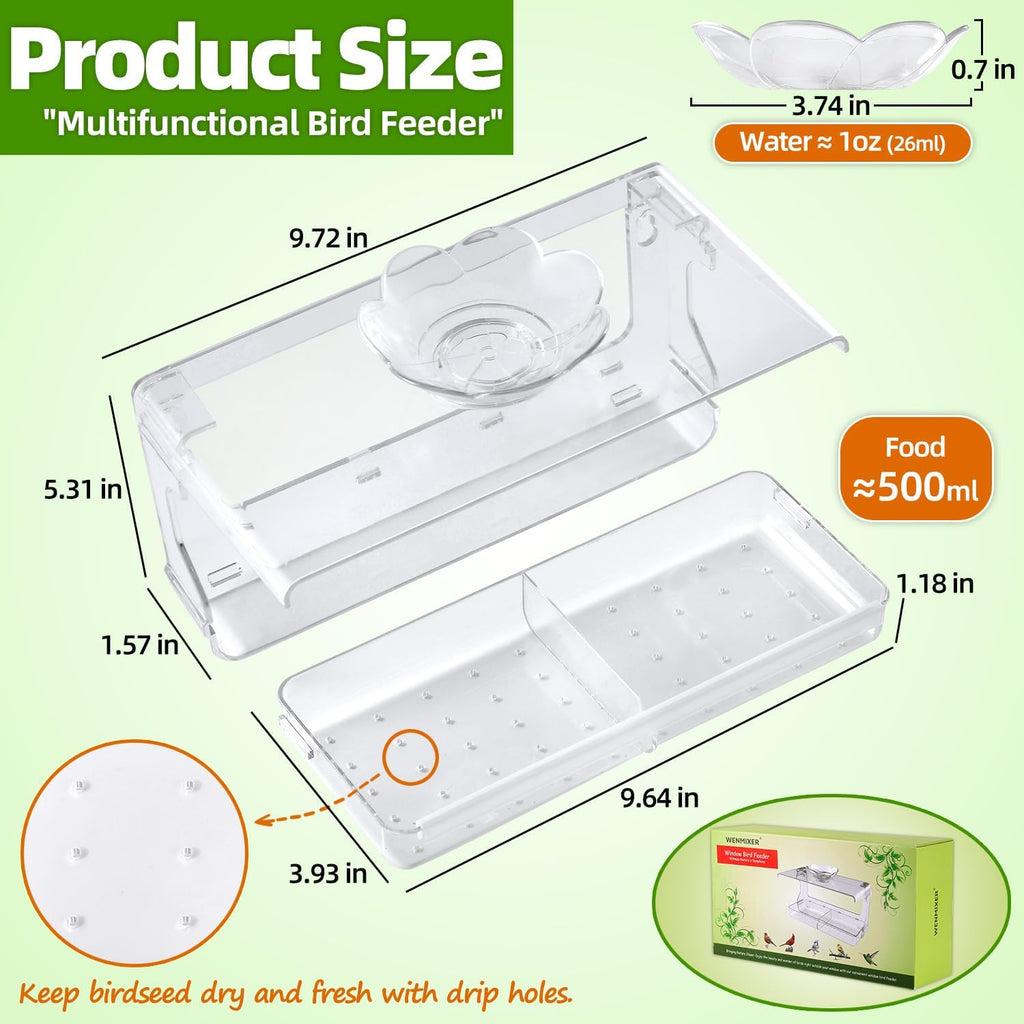 Window Bird Feeder with Non-Marking Self-Adhesive Hooks