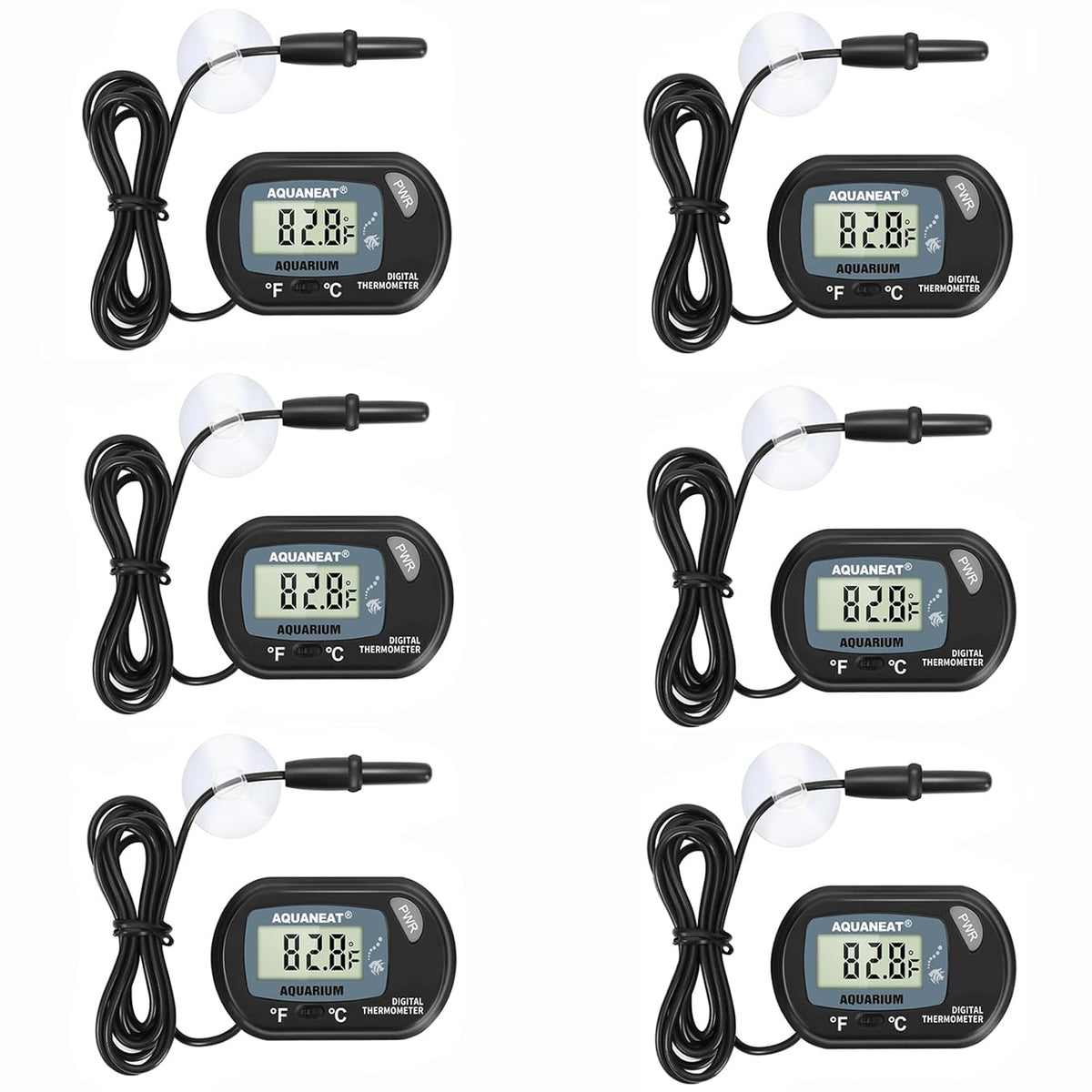Aquarium Thermometer, Fish Tank Thermometer, Digital Temperature Test, with Large LCD Display (6 Packs)