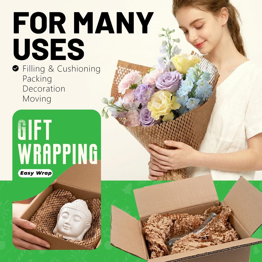 Honeycomb Packing Paper 12" W x 180' L Bubble Cushioning Wrap for Packing Moving Product Gift Wrapping Paper