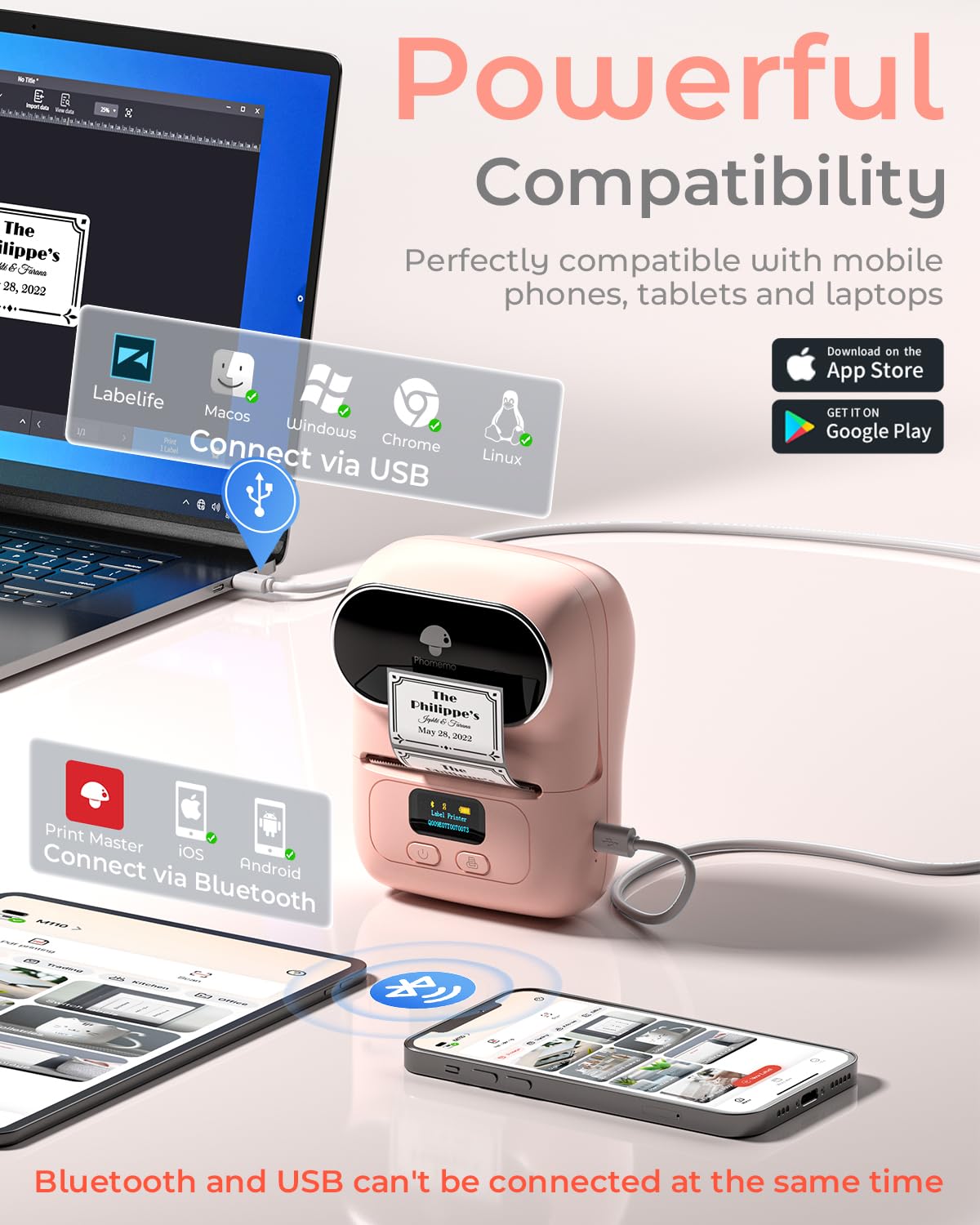 M110 Label Maker with 3 Tapes, Bluetooth Portable Thermal Printer
