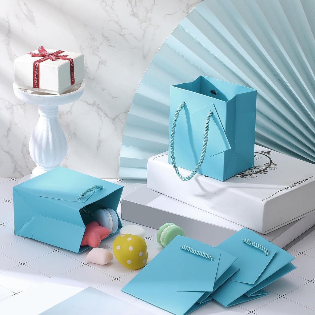 50 Pack Mini Gift Bags Bulk with Handles and Tags,Peacock Blue