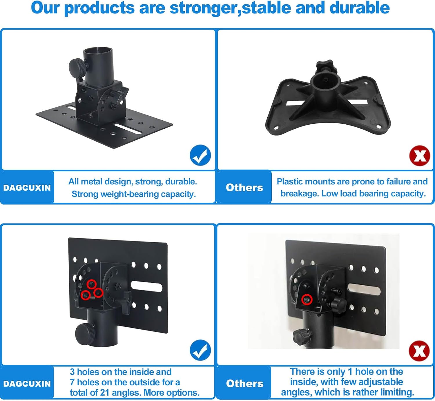 Speaker Stand Adapter, Adjustable Angle，Holds up to 110lbs,2 Packs | Adjustable All Metal 35mm Speaker Adapter Top