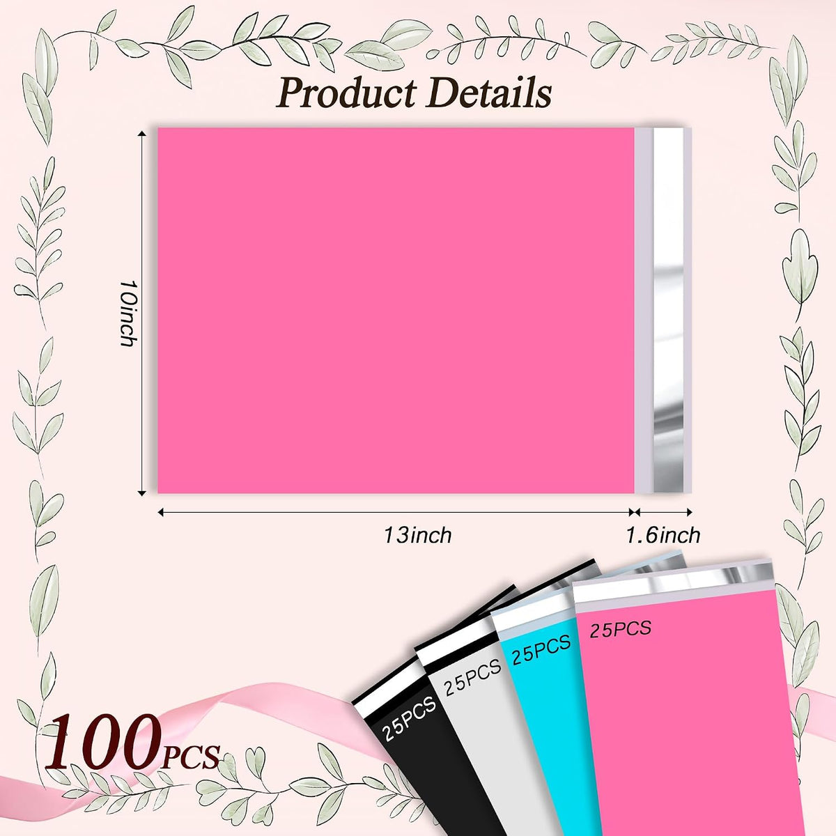Multicolor Poly Mailers 10x13 Inch 100Pcs, 25 Each of 4 Colors