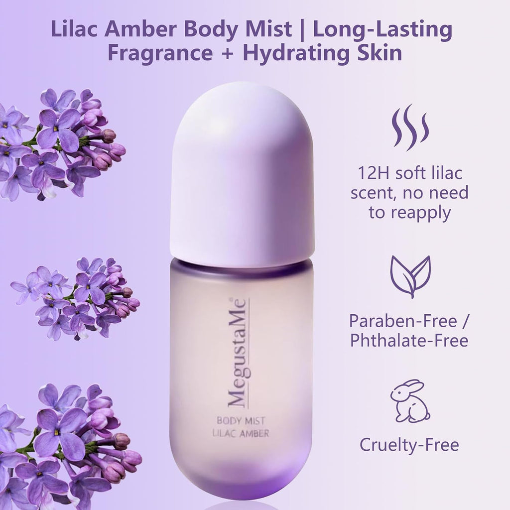 Lilac Amber Body Spray for Women, Long Lasting Floral Woody Fragrance Mist, Paraben & Phthalate Free, Gentle Elegant
