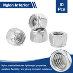 Kozelo 10Pcs 1/2"-13 Nylon Locking Hex Nuts 316 StainlessSteel Silver