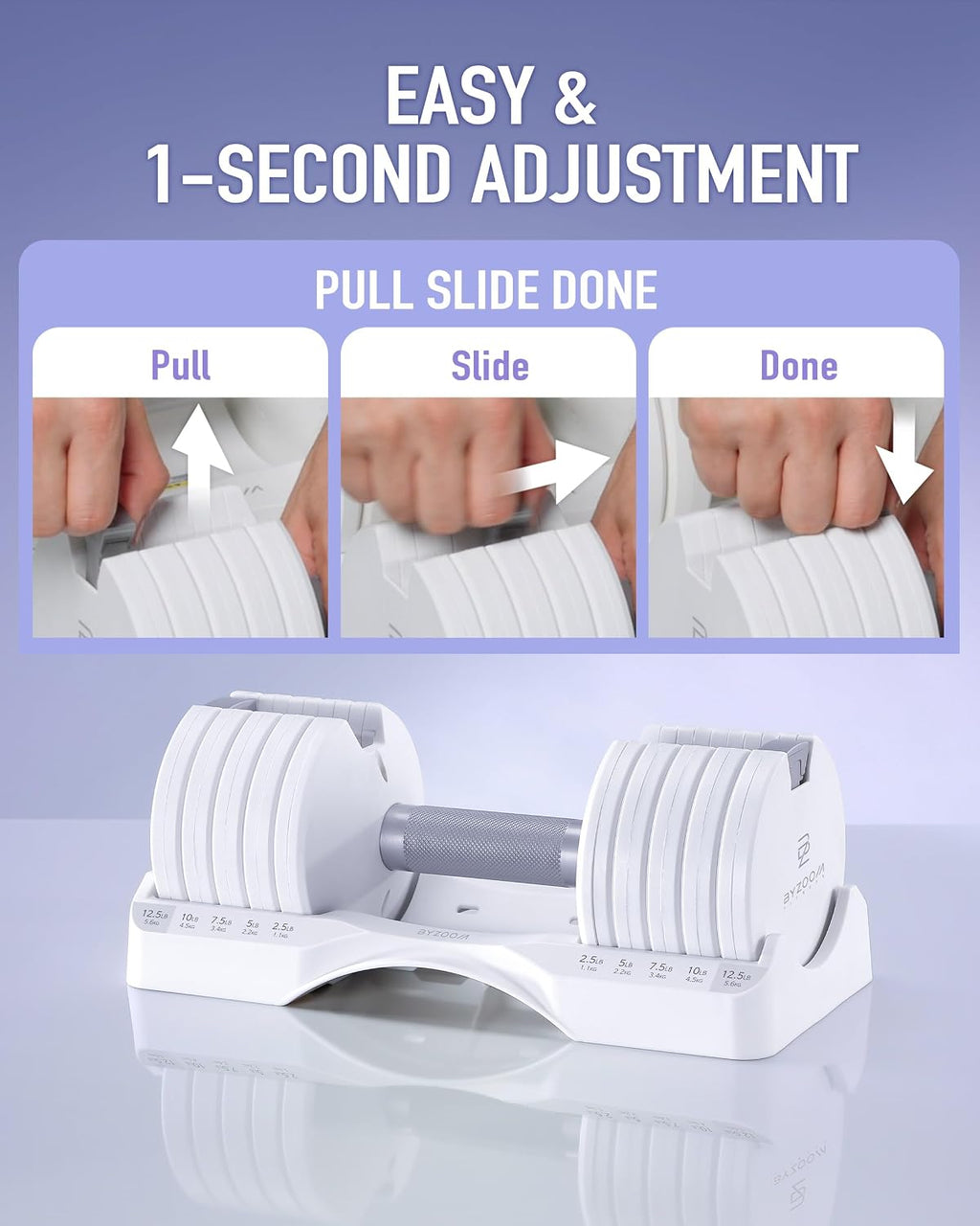 Pure Series Adjustable Dumbbell - 12.5/25/27.5/50/55/75lb - ONE UNIT OR PAIR(check QTY before purchase) - 5-in-1/