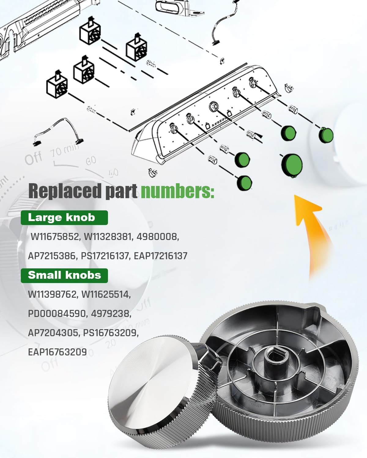 4 Pcs W11625514 W11398762 (Small) & 1 Pcs W11675852 W11328381 (Large) Dryer Washer Control Knob Kit Compatible with Whirlpool Maytag MED5030MW0 MVW4505MW1 MVW5435PBK0 YMED5030MW0 MVW5035MW1