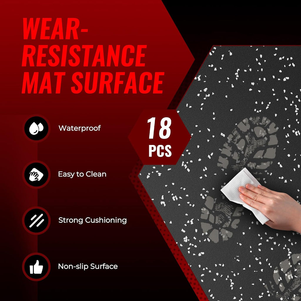0.79'' Extra-Thick Exercise Equipment Mats, 18 Pcs 72 Sq Ft Rubber Top Floor Tiles with High Density EVA Foam