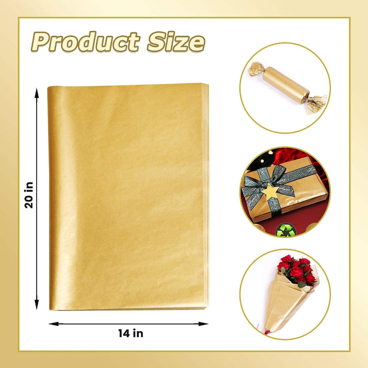 120 Sheets Metallic Gold Tissue Paper for Gift Bags 14"x20"