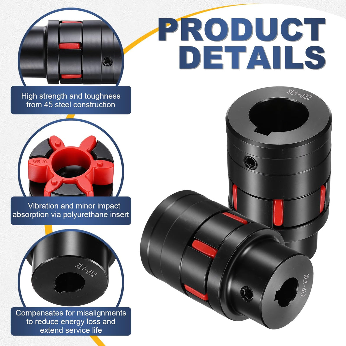 MECCANIXITY XL1 Type Flexible Elastic Shaft Coupling 12mm to 22mm Bore