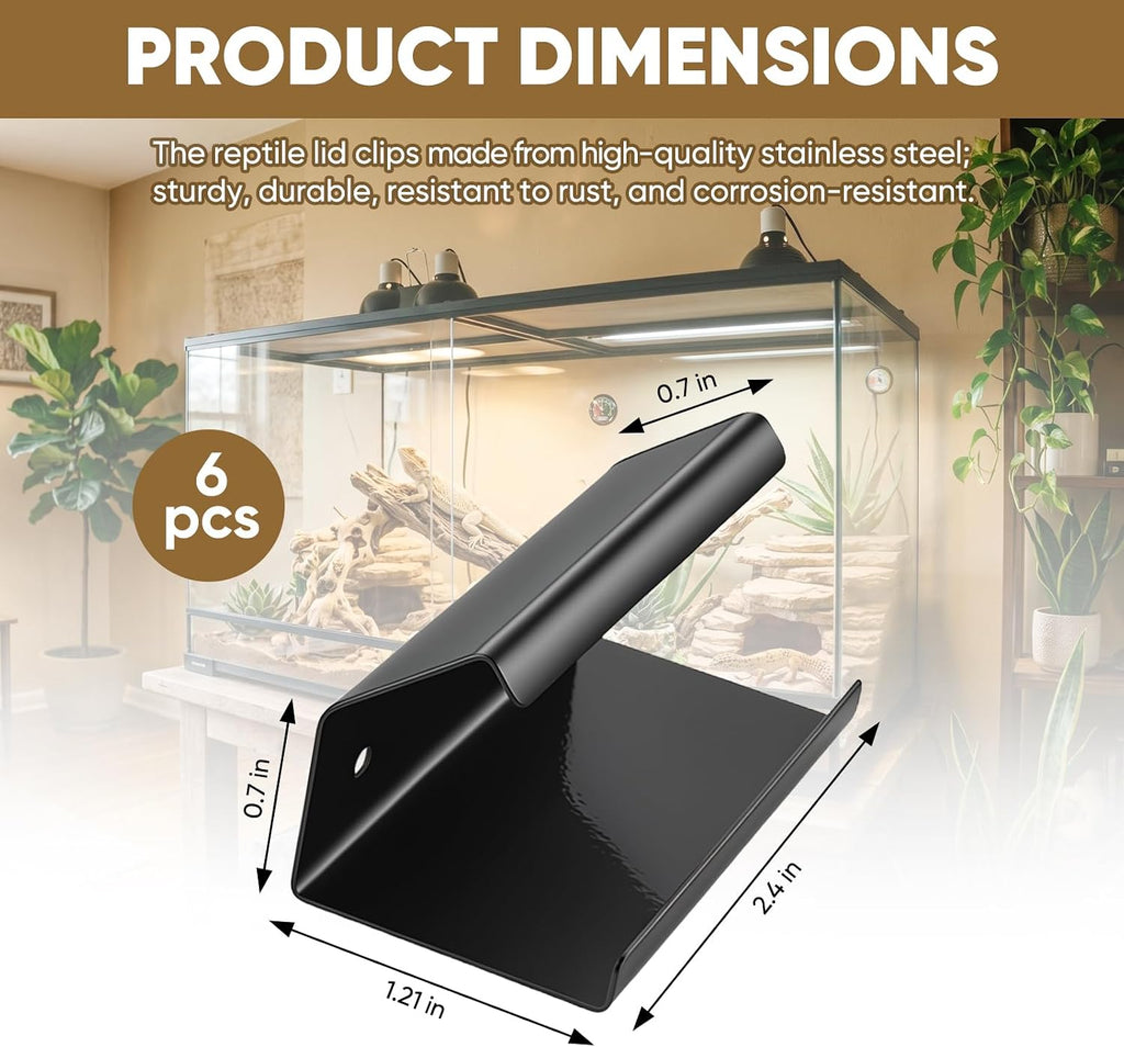 Reptile Terrarium Covers Heavy Duty Screen Clips 6 Pack for 5-29 Gallons | Aquarium Lid Clip, Reptile Tank Clips to