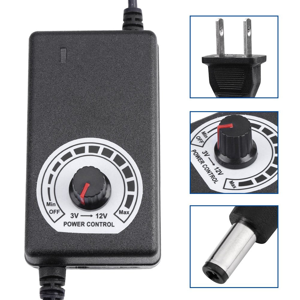 AC to DC Adapter Converter 3-12V 2A Adjustable Power Supply Motor Speed Controller with US Plug