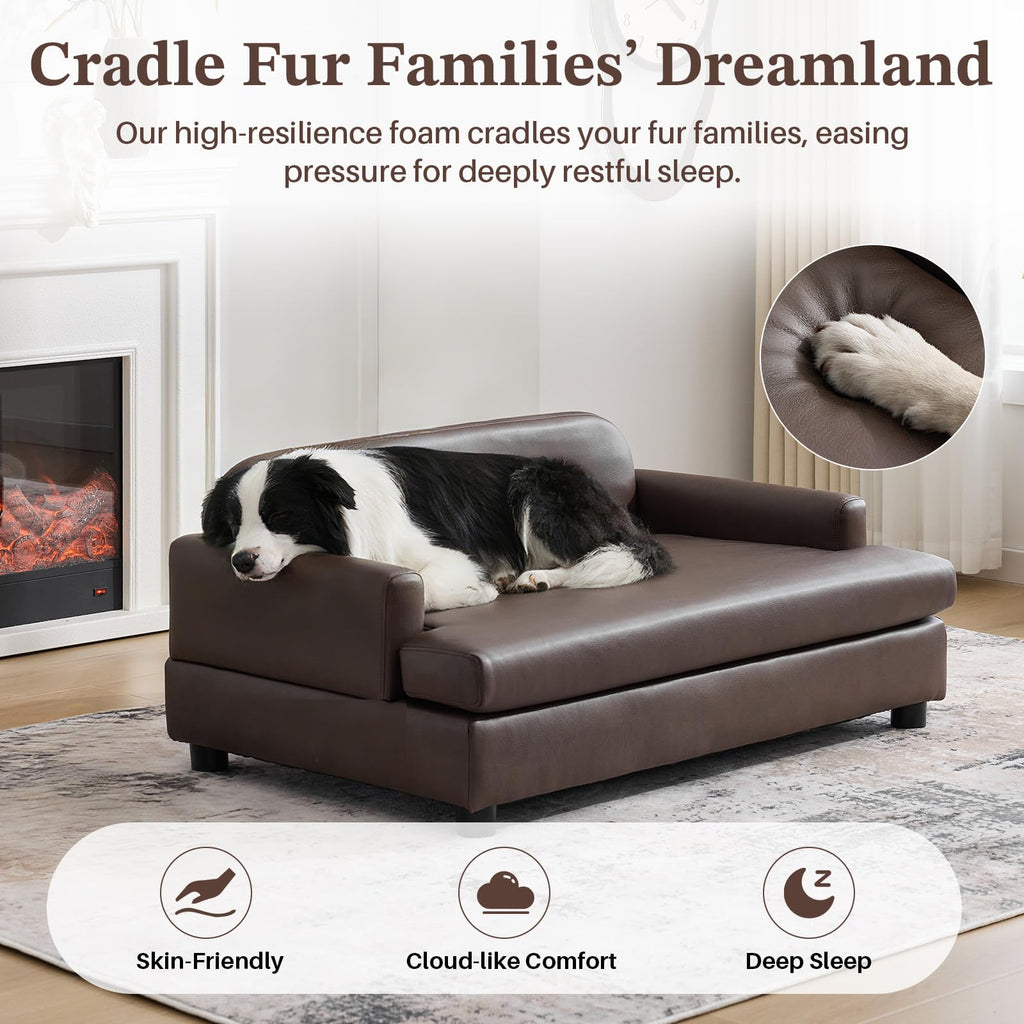 Luxury Dog Sofa Bed Elevated Pet Couch with Durable Waterproof Leather